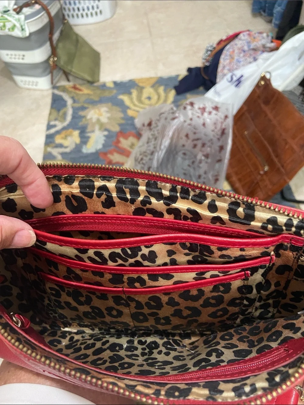 Classic Red Leather Shoulder Bag with Chain Strap